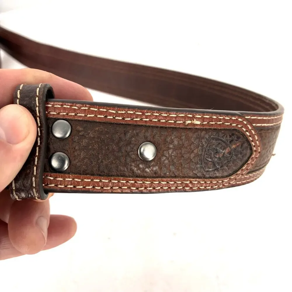 Ariat Brown Leather Western Belt Mens Size 36 Two Tone Stitching No Buckle